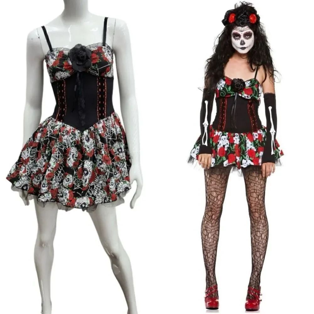Lip Service Skulls & Roses Dress Up Costume Cosplay Mini Dress Size S